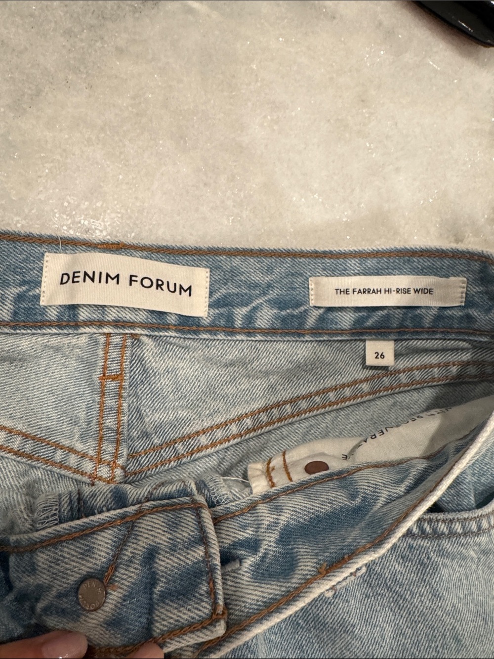 Denim Forum Light Blue Hi-Rise Wide Jeans The Farrah